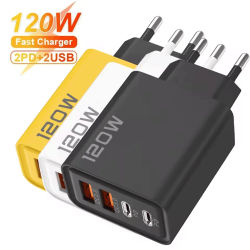 Cargador tipo C de 120W, adaptador de corriente para teléfono con carga rápida PD para iPhone, Samsung, Xiaomi, carga rápida 3,0, cargador de viaje con enchufe para UE/EE. UU./Reino Unido