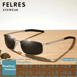 Gafas de sol de lectura teñidas de aleación de Metal de diseñador para hombre, gafas para presbicia de lectura al aire libre, protección UV, lectores de sombra de ocio