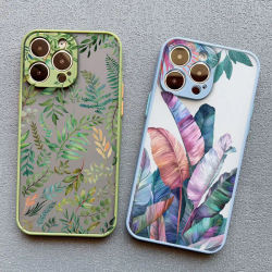 Funda de teléfono con hojas de palmera, planta y flor para iphone X XR XS 17 15 11 12 13 14 Pro Max 16 15 14 Plus, Funda trasera a prueba de golpes