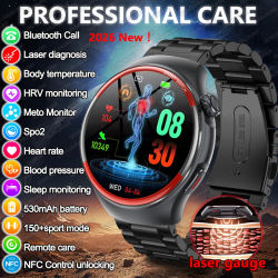 2025 nuevo enfermería salud láser cura presión arterial reloj inteligente hombres ritmo cardíaco pulso sueño Bluetooth llamada Monitor corporal Smartwatch