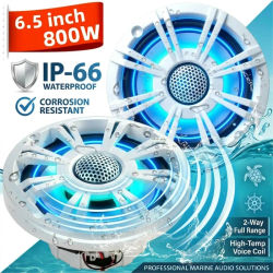 Altavoz coaxial para barco de 6,5 pulgadas, 800W, con luces LED, resistente al agua IP66, para yates, embarcaciones a motor, carritos de golf, RV, 1 unidad