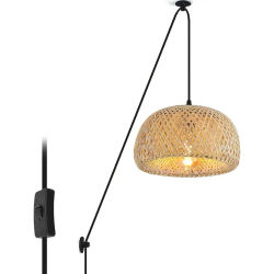 ALPINALUZ Lámpara Colgante de Mimbre con Cable e Interruptor "NARRA" - Casquillo E27 para Salón Comedor