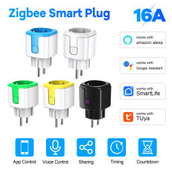 Zigbee-enchufe inteligente con Bluetooth, 16A, UE, funciona con Alexa, Google Home, aplicación remota Tuya, Control de tiempo, Monitor de energía para toma de corriente
