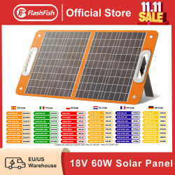 FF Flashfish 18V 60W Panel Solar plegable Cargador Solar portátil con salida CC USB-C QC3.0 para teléfonos Tabletas Central eléctrica