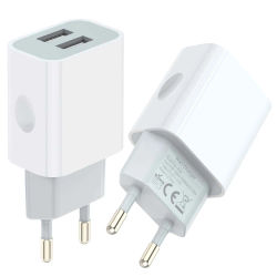 Cargador de pared europeo, USB 2.1AMP Bloque de cargador universal europeo Enchufe de puerto dual compatible con teléfono móvil