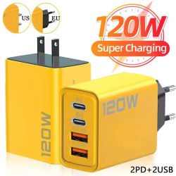 Para Xiaomi 120W cargador rápido 4 puertos USB C PD carga rápida USB 3,0 tipo C UE EE. UU. enchufe adaptador de carga de pared para iPhone 15 Pro Max