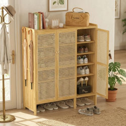 Mueble Zapatero de Bambú con Estantes Ajustables y 3 Puertas para Organización del Hogar