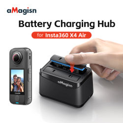 aMagisn Centro de Carga de Batería 2 en 1 para Insta360 X4 Air, Cargador Rápido de 2 Ranuras con Almacenamiento Dual para Tarjetas Micro SD para X4 Air (No para X4)