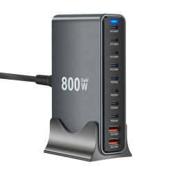Cargador GaN de 800W USB C, cargador rápido de escritorio de 10 puertos USB tipo C PD3.1, carga rápida para iPhone 16 15 14 Samsung S24 Xiaomi Laptop
