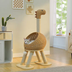 Torre de árbol de dinosaurio para gatos con poste rascador de Sisal, Condo grande de ratán para gatos, cama de mimbre para interiores con estera extraíble, juguetes para gatos