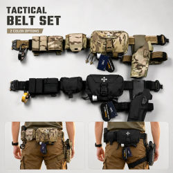 Conjunto de Cinturón Táctico de Liberación Rápida MOLLE con Funda, Bolsas para Cargadores y Correa para Pierna para Airsoft, Caza y Actividades al Aire Libre
