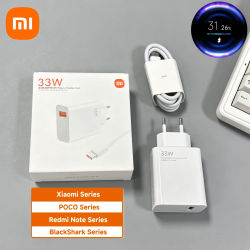 Cargador Original Xiaomi de 33W con Adaptador EU/US, Carga Turbo de 6A, Cable USB Tipo C para Mi 11, 10, Poco X5, X4, M5S, X3 Pro, Redmi Note 12, 13