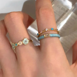 PANJBJ Anillos de Plata de Ley 925 con Flores Doradas para Mujer, Anillos Ajustables con Esmalte en Forma de Planta Irregular, Joyería Dulce, Regalo, Dropshipping