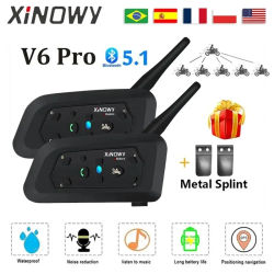 XINOWY V6 PRO Motocicleta Bluetooth Intercom Auriculares 1200M Interphone Comunicador para 6 Jinetes Impermeable Reproductor de Música