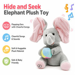 Peluche de Elefante para Jugar a las Escondidas, con Orejas Móviles y Canciones Alegres, Animal de Peluche Suave y Relajante para Bebés Recién Nacidos, Regalo para Niños