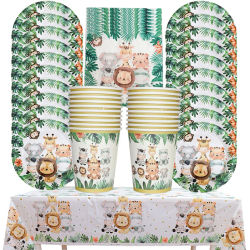 Juego de vajilla desechable para fiesta de cumpleaños, decoración de animales de la selva, Wild One, Woodland, Safari, suministros para Baby Shower