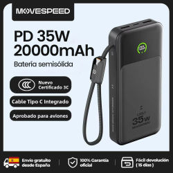 【CCC】MOVESPEED P20 Batería Externa con Forma de Cuchilla, 20000mAh, Carga Rápida de 35W, Cargador Externo para iPhone 17Pro Samsung