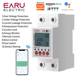 Medidor de Energía Inteligente WiFi EARU Tuya, Monitor de kWh, Protector de Sobretensión, Subtensión, Fugas a Tierra, Interruptor de Relé de Tiempo