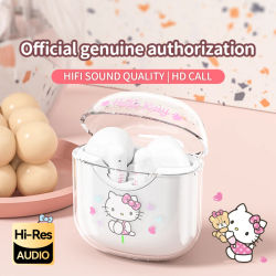EBL19 Tws Auriculares inalámbricos con Bluetooth Estuche transparente Diseño lindo de Hello Kitty Auriculares con sonido estéreo para todos los teléfonos inteligentes