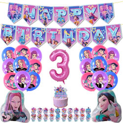 Decoración de Fiesta Desechable con Diseño de Chicas Cazadoras de Música de Dibujos Animados: Banderas, Globos, Adorno para Pastel para Baby Shower
