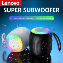 Mini altavoz Bluetooth Lenovo, altavoz subwoofer inalámbrico resistente al agua con luces LED rítmicas, cordón portátil para fiestas al aire libre