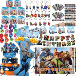 Artículos para fiestas de Zootopia: Pulseras de golpe, llaveros, sellos, cajas de palomitas, rellenos para bolsas de regalo, decoración de cumpleaños infantiles, regalos para baby shower y niños.