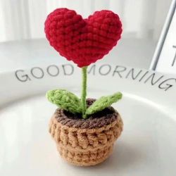 Planta en maceta pequeña con acabado tejido a mano, simulación de flor en maceta, decoración floral, regalo creativo, adorno.