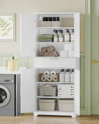 Mueble de Cocina, Armario Alto con 4 Puertas, Aparador con 1 Cajón Grande, Mueble Buffet, Estantes Ajustables