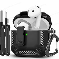 Funda para AirPods 4, funda con bloqueo seguro, funda protectora contra caídas con llavero limpiador para auriculares Airpods 4. a generación 2024