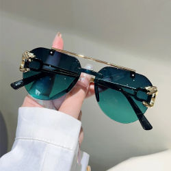 KAMMPT gafas de sol de piloto sin montura para hombre, gafas de sol informales con gradiente Vintage a la moda para mujer, diseño de marca a la moda, gafas de sol de decoración para exteriores