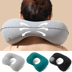 Almohada de viaje en forma de U, almohada inflable portátil súper ligera para el cuello, cojín de avión de viaje, elementos esenciales para dormir en la oficina, 1/2 Uds.
