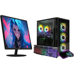 Paquete de PC para juegos con monitor LED FHD de 24 pulgadas - Core i7 hasta 3.9G, Radeon RX 590 8G, 32GB RAM, 1TB SSD, WiFi de 600M