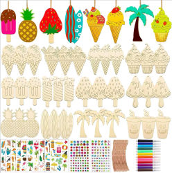 Kit de Manualidades de Madera para Pintar, 36 Piezas, para Niños, con Formas de Plantas e Insectos, con Rotuladores de Pintura y Pegatinas, Actividad Artística Familiar, Decoración para Colgar