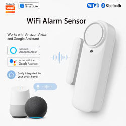 Sensor de Puerta y Ventana con Alarma WiFi y Bluetooth Tuya, Sensor de Contacto de Seguridad para el Hogar Inteligente, Compatible con Alexa y el Asistente de Google