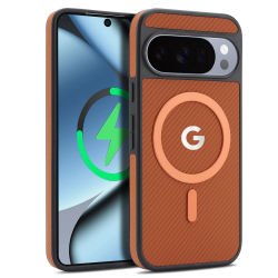 Funda de teléfono de cuero con textura de fibra de carbono de alta gama para Google Pixel 10 9 ProXL 10A 9A, funda anticaída para cargador inalámbrico MagSafe