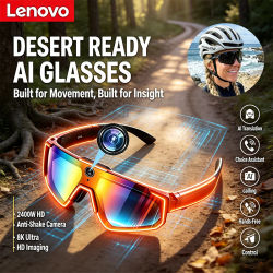 Lenovo 2026 Nuevas Gafas Inteligentes con IA 1080P 8MP ChatGPT Antivibración para Ciclismo, Video, Foto, Deportes, Gafas de Sol con Micrófono Dual, 32GB, Resistentes al Viento