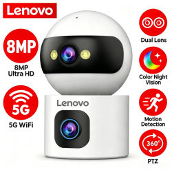 Cámara IP Lenovo de 8MP con WiFi 5G, doble lente y soporte ajustable, con función de seguimiento automático, cámara de vigilancia inalámbrica para interiores y monitor para bebés.
