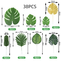 Juego de hojas de palma artificiales, ramo de plantas falsas, decoración de mesa para habitación, plantas verdes realistas para decoración de boda, fiesta hawaiana, 38 Uds.