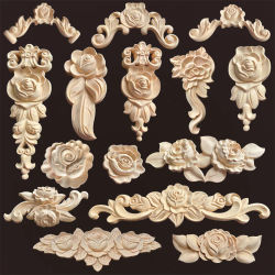 Apliques de rosas con incrustaciones talladas en madera, calcomanías para muebles de madera, decoración antigua para el hogar, decoración de muebles de madera, artesanía de flores de madera
