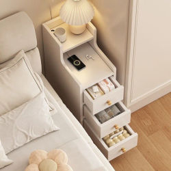 Mesita de Noche para Dormitorio, Mueble de Esquina Extremadamente Estrecho, Estante de 20 cm de Ancho, Mini Gabinete Estrecho, Mueble Bajo para el Lado de la Cama