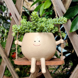 Maceta colgante de resina, soporte para plantas suculentas rústicas, diseño de cara sonriente con Base oscilante, decoración interior del hogar para jardín al aire libre, 1 ud.