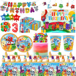 Decoración de fiesta de cumpleaños con bloques de construcción, mantel con números, platos, servilletas, recuerdos para baby shower con números, suministros para fiestas.