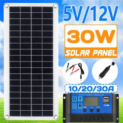 Kit de Panel Solar 30W 12V salida USB Dual células solares Panel Solar 20A 30A 40A 50A controlador para coche yate batería barco cargador