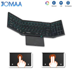 Teclado Plegable Retroiluminado JOMAA de Tamaño Completo, Inalámbrico 2.4G y Bluetooth Recargable con Panel Táctil, Teclado Numérico, 7 Opciones de Color