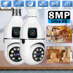 Cámara IP WiFi E27 con forma de bombilla, 8MP, monitor inalámbrico para bebés, seguimiento por IA, videovigilancia de seguridad, cámaras para mascotas, 5MP, SmartLife, para interiores