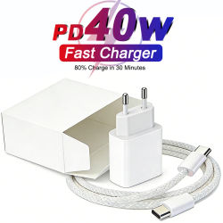Cargador Rápido Original PD de 40W USB C Tipo C para iPhone 17 16 15 14 13 12 11 Pro Max Plus iPad, Cable de Carga Rápida para Teléfono