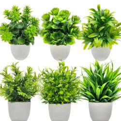 Planta Artificial con Maceta de Plástico, Vegetación Artificial para Decoración de Hogar, Oficina, Escritorio, Sala de Estar, Dormitorio, Sin Necesidad de Mantenimiento