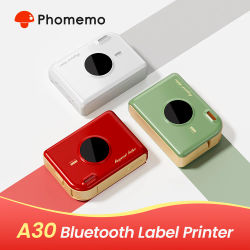 Impresora de Etiquetas Phomemo A30, Impresora de Etiquetas Portátil Bluetooth, Mini Impresora de Etiquetas Recargable para Envolver Regalos, Etiquetas de Nombre en Tela