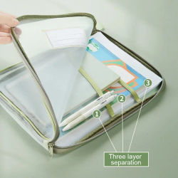 Bolsa de almacenamiento de papelería A4, bolsa de malla de doble capa con cremallera, carpetas organizadoras de gran capacidad, suministros escolares y de oficina, almacenamiento de juguetes