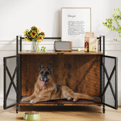 Jaula para Perros de Madera y Hierro de 37.5" con Función de Mesa, Combinación de Muebles para Mascotas y Hogar
